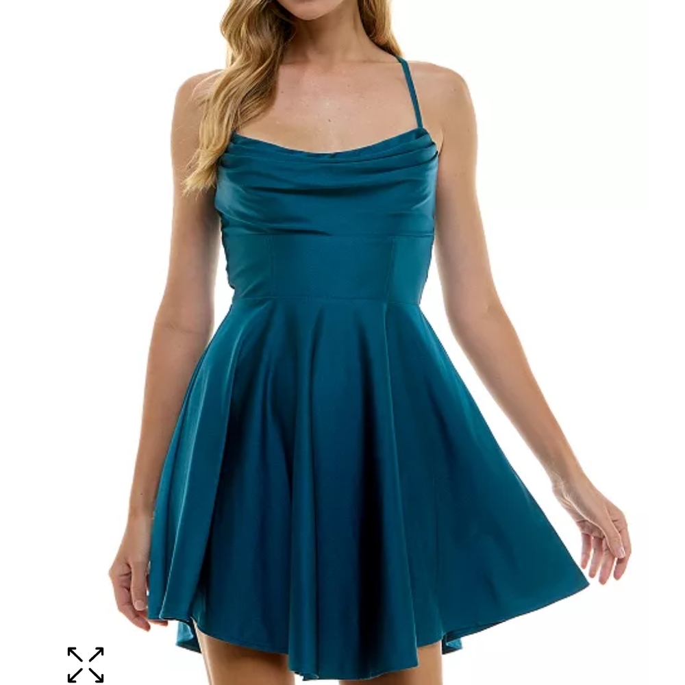 City Studio Draped Sleeveless Satin Party Blue Fit and Flare Mini Dress